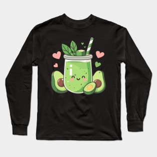 Kawaii Avocado Smoothie Drink with Avocado and Hearts | Kawaii Food Art Long Sleeve T-Shirt